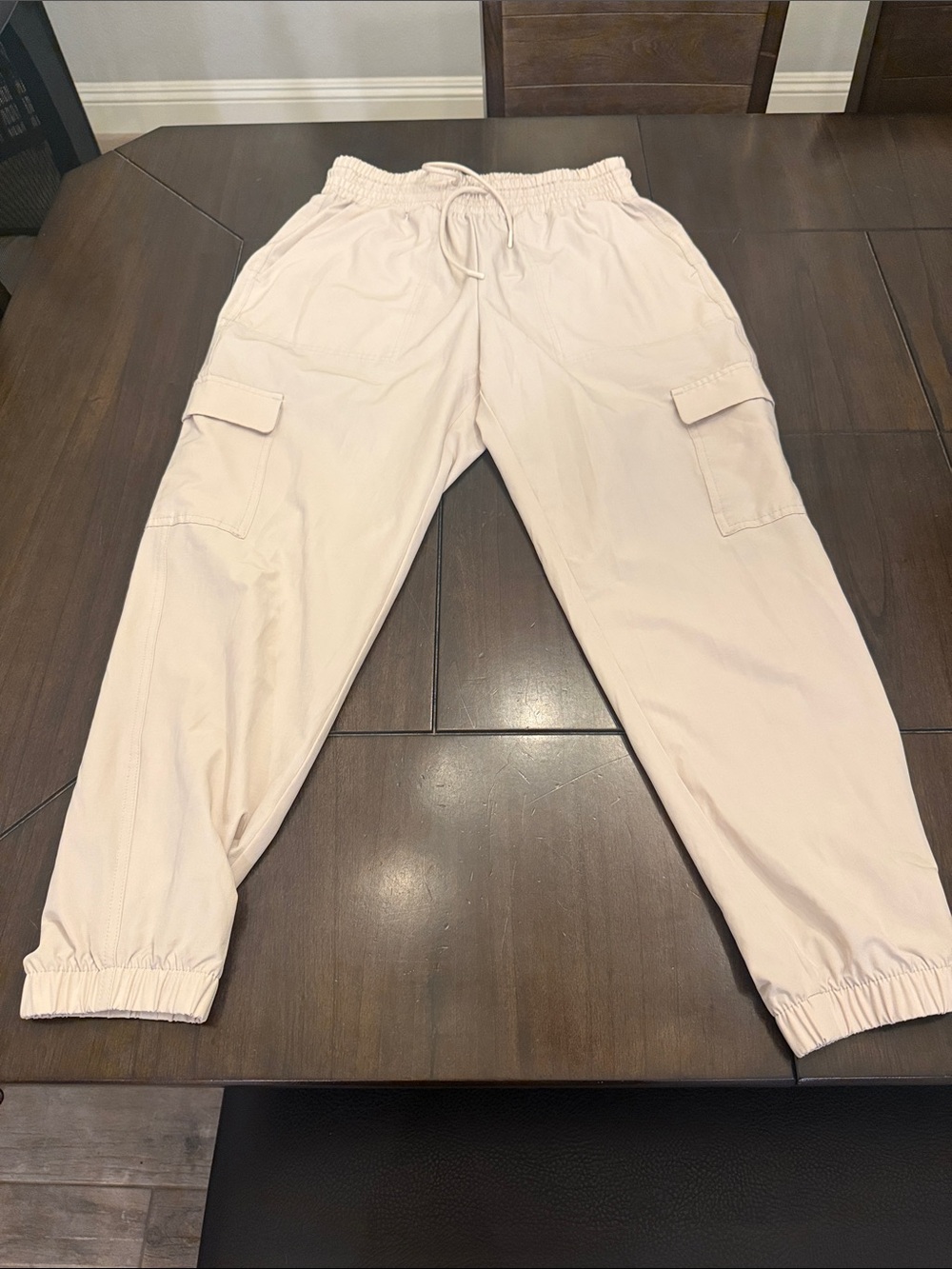 Light Khaki Stretch Cargo Pants with Elastic Waist